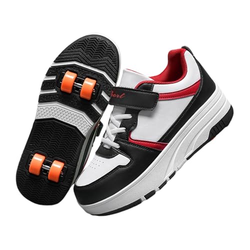 Hixingo Schuhe mit Rollen für Mädchen Jungen Kinder, Rollschuhe Schuhe Turnschuhe mit 4 Rollen, Schwarz & Rosa Skateboardschuhe Kinderschuhe Haken und Schlaufe Multifunktionale Sneaker von Hixingo