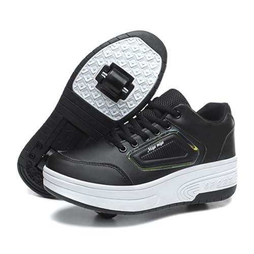 Hixingo Schuhe mit Rollen für Mädchen Jungen Kinder, Rollschuhe Schuhe Turnschuhe mit Rollen, Atmungsaktives Mesh Skateboardschuhe Kinderschuhe Weiß, Schwarz Multifunktionale Sneaker von Hixingo