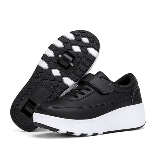 Hixingo Schuhe mit Rollen für Mädchen Jungen Kinder, Rollschuhe Schuhe Turnschuhe mit Rollen, Schwarz & Weiß Multifunktionale Skateboardschuhe Kinderschuhe Haken und Schlaufe Sneaker von Hixingo