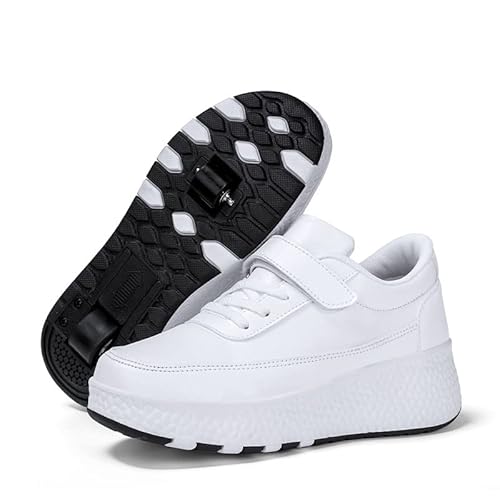Hixingo Schuhe mit Rollen für Mädchen Jungen Kinder, Weiß Rollschuhe Schuhe Turnschuhe mit 2 Rollen, Skateboardschuhe Kinderschuhe 2 In 1 Multifunktionale Sneaker mit Rollen von Hixingo