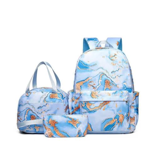 Hixingo Schulranzen Set für Jungen und Mädchen, 3 Teilig Schule Rucksack mit Lunchpaket Tasche und Federmäppchen Schultasche Teenager für 1 Bis 6. Klasse (19L,Nebelseeblau) von Hixingo