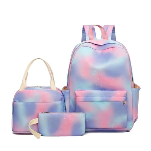 Hixingo Schulranzen Set für Jungen und Mädchen, 3 Teilig Schule Rucksack mit Lunchpaket Tasche und Federmäppchen Schultasche Teenager für 1 Bis 6. Klasse (21L,Lila) von Hixingo