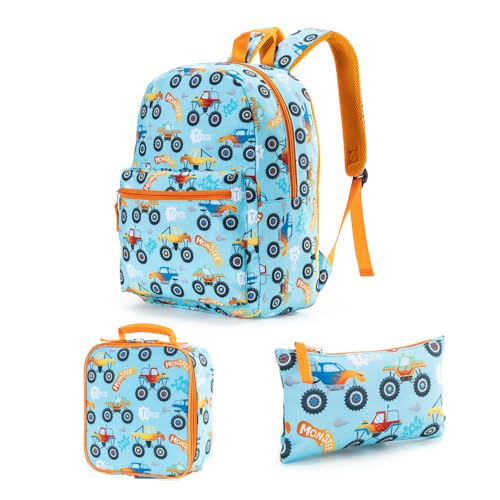 Hixingo Schulrucksack Mädchen Teenager Damen Schultasche Rucksack Set, Schulranzen für Jungen Mädchen Schule Reise Freizeit mit Lunchpaket Tasche und Mäppchen (Auto,40 * 28 * 13cm) von Hixingo