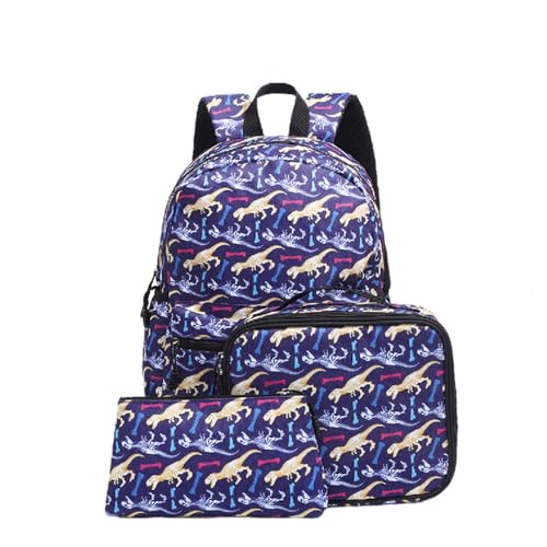 Hixingo Schulrucksack Mädchen Teenager Damen Schultasche Rucksack Set, Schulranzen für Jungen Mädchen Schule Reise Freizeit mit Lunchpaket Tasche und Mäppchen (Blauer Dinosaurier,41 * 31 * 16.5) von Hixingo