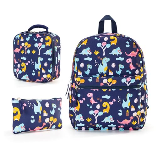 Hixingo Schulrucksack Mädchen Teenager Damen Schultasche Rucksack Set, Schulranzen für Jungen Mädchen Schule Reise Freizeit mit Lunchpaket Tasche und Mäppchen (Dunkelblau,40 * 28 * 13cm) von Hixingo