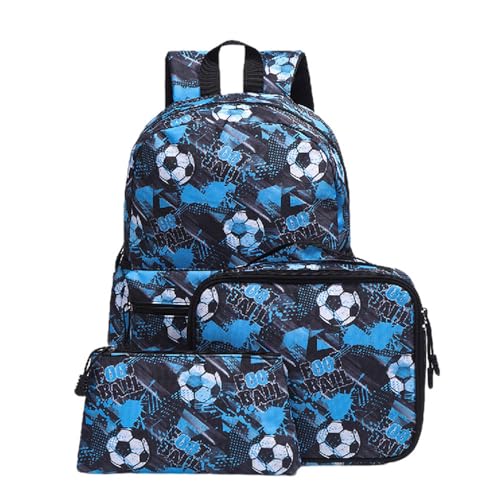 Hixingo Schulrucksack Mädchen Teenager Damen Schultasche Rucksack Set, Schulranzen für Jungen Mädchen Schule Reise Freizeit mit Lunchpaket Tasche und Mäppchen (Fußball,41 * 31 * 16.5) von Hixingo