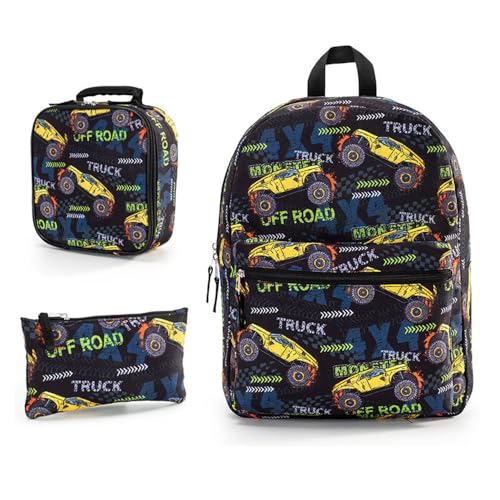 Hixingo Schulrucksack Mädchen Teenager Damen Schultasche Rucksack Set, Schulranzen für Jungen Mädchen Schule Reise Freizeit mit Lunchpaket Tasche und Mäppchen (Gelbes Auto,40 * 28 * 13cm) von Hixingo