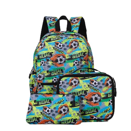 Hixingo Schulrucksack Mädchen Teenager Damen Schultasche Rucksack Set, Schulranzen für Jungen Mädchen Schule Reise Freizeit mit Lunchpaket Tasche und Mäppchen (Grüner Fußball,41 * 31 * 16.5) von Hixingo