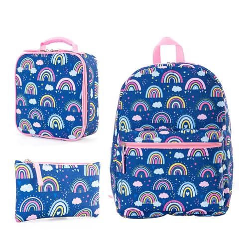 Hixingo Schulrucksack Mädchen Teenager Damen Schultasche Rucksack Set, Schulranzen für Jungen Mädchen Schule Reise Freizeit mit Lunchpaket Tasche und Mäppchen (Regenbogen,40 * 28 * 13cm) von Hixingo