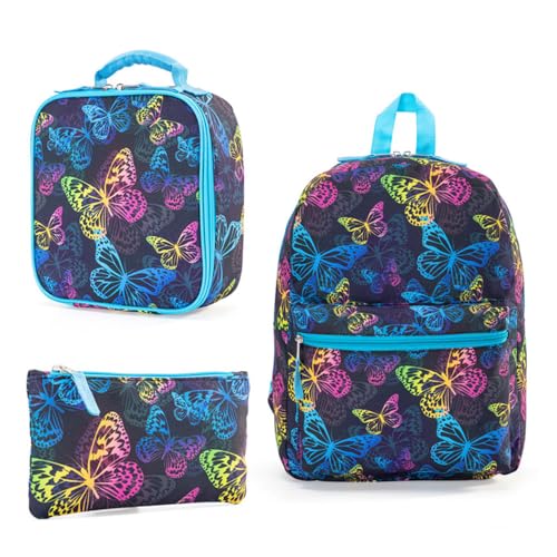 Hixingo Schulrucksack Mädchen Teenager Damen Schultasche Rucksack Set, Schulranzen für Jungen Mädchen Schule Reise Freizeit mit Lunchpaket Tasche und Mäppchen (Schmetterling,40 * 28 * 13cm) von Hixingo
