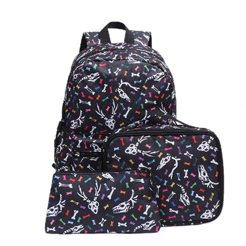 Hixingo Schulrucksack Mädchen Teenager Damen Schultasche Rucksack Set, Schulranzen für Jungen Mädchen Schule Reise Freizeit mit Lunchpaket Tasche und Mäppchen (Schwarz,41 * 31 * 16.5) von Hixingo