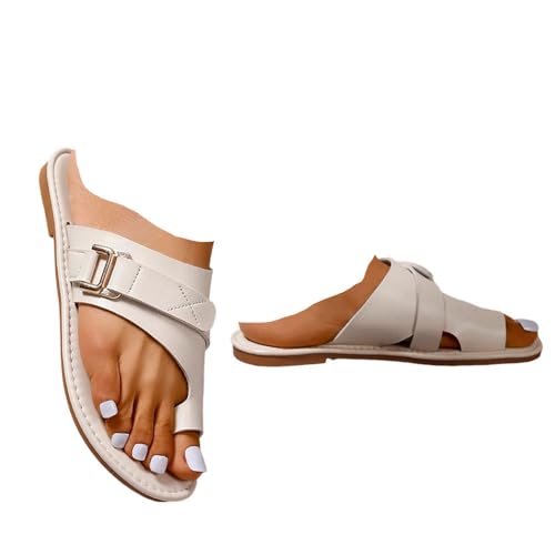 Hixingo Sommer Flip Flops Damen, Slip on Flip Flops Rutschfest und Leichte Flipflops, Damen Sandalen Bequem mit Texturierten Sohlen für Strand (Beige,38) von Hixingo