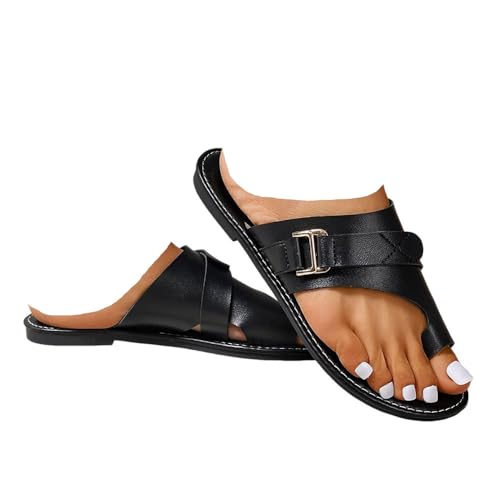 Hixingo Sommer Flip Flops Damen, Slip on Flip Flops Rutschfest und Leichte Flipflops, Damen Sandalen Bequem mit Texturierten Sohlen für Strand (Schwarz,43) von Hixingo