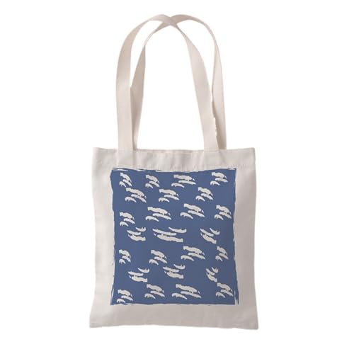 Hixingo Strandtasche Leinwand Groß Damen Herren, Strandtasche Faltbar XXL Familie Badetasche Leichte, Reisen Beach Tote Bag für Strand Pool Fitnessstudio Einkaufen (37 * 33cm,Blauer Druck 7) von Hixingo