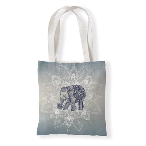 Hixingo Strandtasche Leinwand Groß Damen Herren, Strandtasche Faltbar XXL Familie Badetasche Leichte, Reisen Beach Tote Bag für Strand Pool Fitnessstudio Einkaufen (37 * 33cm,Elefantenmuster 12) von Hixingo