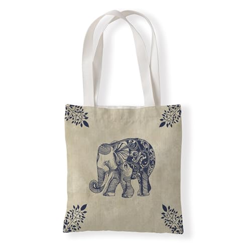 Hixingo Strandtasche Leinwand Groß Damen Herren, Strandtasche Faltbar XXL Familie Badetasche Leichte, Reisen Beach Tote Bag für Strand Pool Fitnessstudio Einkaufen (37 * 33cm,Elefantenmuster 2) von Hixingo