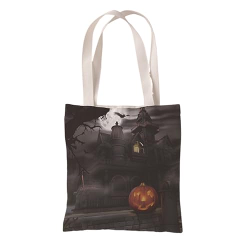 Hixingo Strandtasche Leinwand Groß Damen Herren, Strandtasche Faltbar XXL Familie Badetasche Leichte, Reisen Beach Tote Bag für Strand Pool Fitnessstudio Einkaufen (37 * 33cm,Halloween 12) von Hixingo