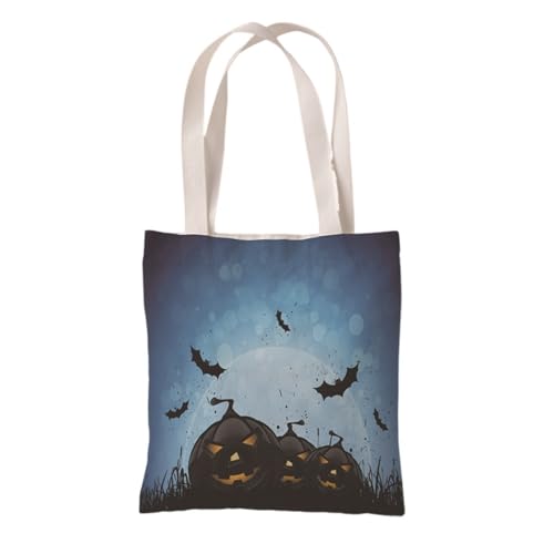 Hixingo Strandtasche Leinwand Groß Damen Herren, Strandtasche Faltbar XXL Familie Badetasche Leichte, Reisen Beach Tote Bag für Strand Pool Fitnessstudio Einkaufen (37 * 33cm,Halloween 2) von Hixingo