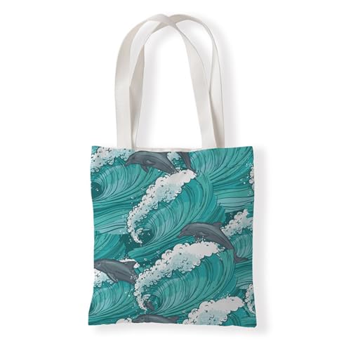 Hixingo Strandtasche Leinwand Groß Damen Herren, Strandtasche Faltbar XXL Familie Badetasche Leichte, Reisen Beach Tote Bag für Strand Pool Fitnessstudio Einkaufen (37 * 33cm,Seestempel 14) von Hixingo