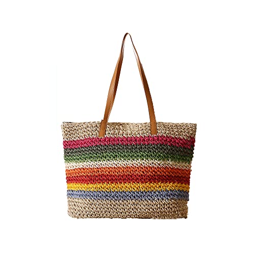 Hixingo Strohtaschen Damen, Sommer Groß Kapazität Strandtasche Stroh Totes Taschen, Boho Strand Gewebte Tasche Frauen Schultertaschen, Strohsack für Reisen, Urlaub (Mehrfarbig,50X30x26CM) von Hixingo