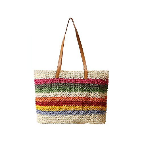 Hixingo Strohtaschen Damen, Sommer Groß Kapazität Strandtasche Stroh Totes Taschen, Boho Strand Gewebte Tasche Frauen Schultertaschen, Strohsack für Reisen, Urlaub (Weiß,50X30x26CM) von Hixingo