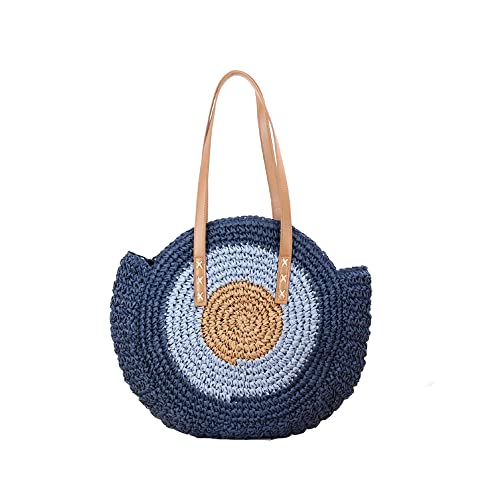 Hixingo Strohtaschen Damen Groß Kapazität Strandtasche Stroh Totes Taschen, Mode Sommer Boho Strand Gewebte Tasche Frauen Schultertaschen, Strohsack für Reisen und Urlaub (Blau,18.11x16.92x9.44in) von Hixingo