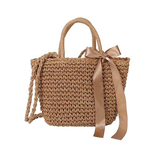 Hixingo Strohtaschen Damen Groß Kapazität Strandtasche Stroh Totes Taschen, Mode Sommer Boho Strand Gewebte Tasche Frauen Schultertaschen, Strohsack für Reisen und Urlaub (Einheitsgröße,Braun) von Hixingo