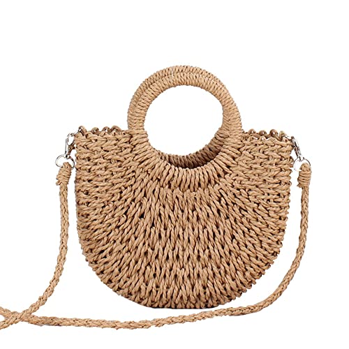 Hixingo Strohtaschen Damen Groß Kapazität Strandtasche Stroh Totes Taschen, Mode Sommer Boho Strand Gewebte Tasche Frauen Schultertaschen, Strohsack für Reisen und Urlaub (braun,24x26x8cm) von Hixingo