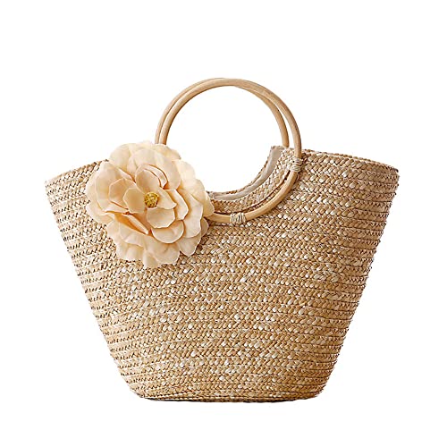 Hixingo Strohtaschen Damen Groß Kapazität Strandtasche Stroh Totes Taschen, Mode Sommer Boho Strand Gewebte Tasche Frauen Schultertaschen, Strohsack für Reisen und Urlaub (one size,Beige) von Hixingo