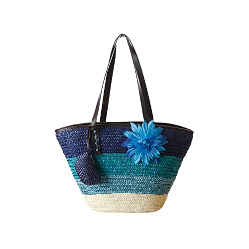 Hixingo Strohtaschen Damen Groß Kapazität Strandtasche Stroh Totes Taschen, Sommer Boho Strand Gewebte Tasche Frauen Schultertaschen, Strohsack für Reisen Urlaub (Blau,45X30X23cm) von Hixingo