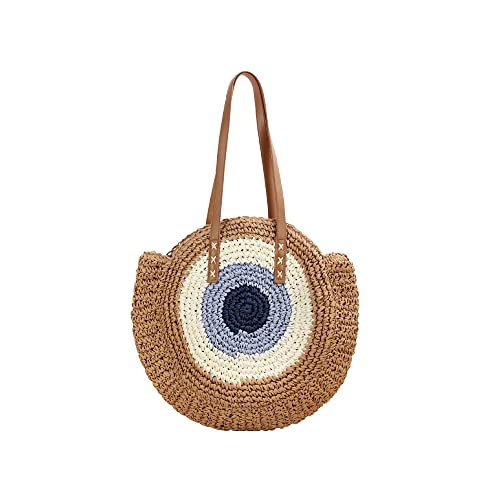 Hixingo Strohtaschen Damen Groß Kapazität Strandtasche Stroh Totes Taschen, Sommer Boho Strand Gewebte Tasche Frauen Schultertaschen, Strohsack für Reisen Urlaub (Braun blau) von Hixingo