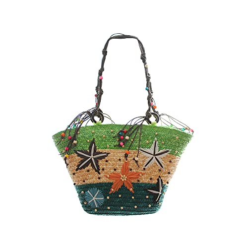 Hixingo Strohtaschen Damen Groß Kapazität Strandtasche Stroh Totes Taschen, Sommer Boho Strand Gewebte Tasche Frauen Schultertaschen, Strohsack für Reisen Urlaub (Grün,41x28x28cm) von Hixingo