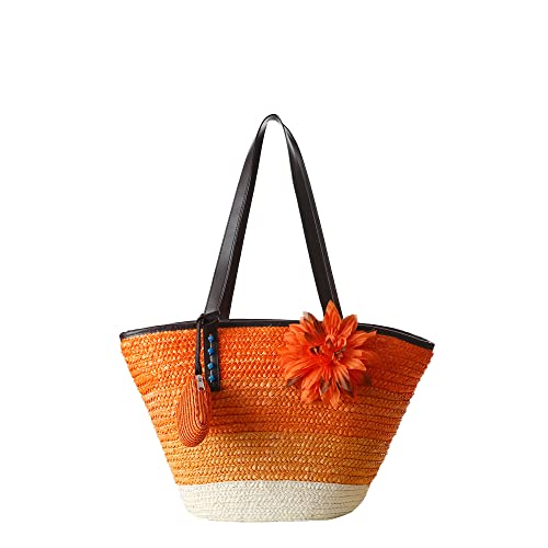 Hixingo Strohtaschen Damen Groß Kapazität Strandtasche Stroh Totes Taschen, Sommer Boho Strand Gewebte Tasche Frauen Schultertaschen, Strohsack für Reisen Urlaub (Orange,45X30X23cm) von Hixingo