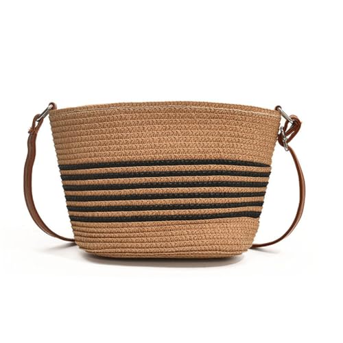 Hixingo Strohtaschen Damen Groß Kapazität Strandtasche Totes Taschen, Sommer Boho Strand Gewebte Tasche Frauen Schultertaschen, Strohsack für Reisen und Urlaub (Braun,25x16x9cm) von Hixingo