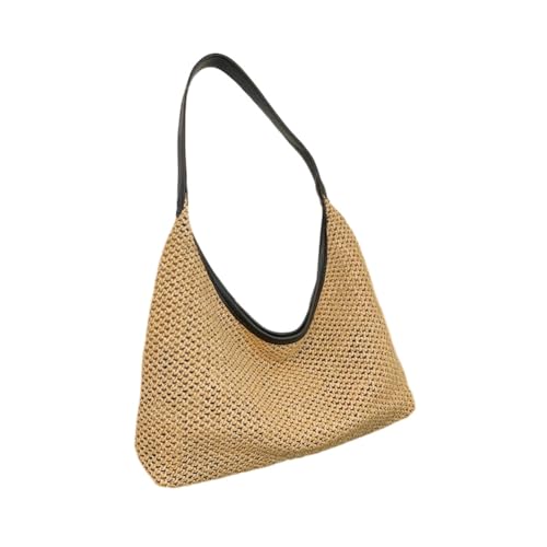 Hixingo Strohtaschen Damen Groß Kapazität Strandtasche Totes Taschen, Sommer Boho Strand Gewebte Tasche Frauen Schultertaschen, Strohsack für Reisen und Urlaub (Schwarz,30x33x9cm) von Hixingo