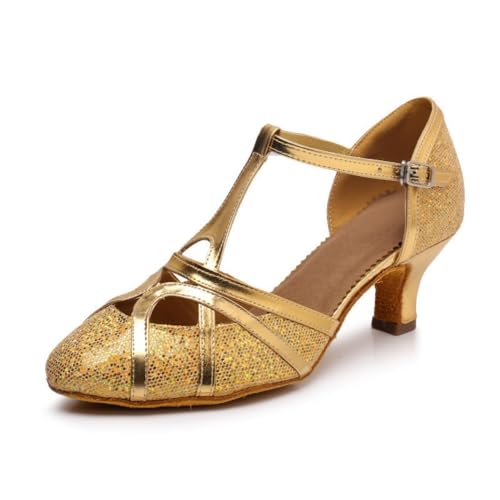 Hixingo Tanzschuhe Damen Latein, für Mädchen Professionelle Tanzschuhe Ballsaal Party Salsa Tanzübung Performance Schuhe (Gold 5,5 cm,34) von Hixingo