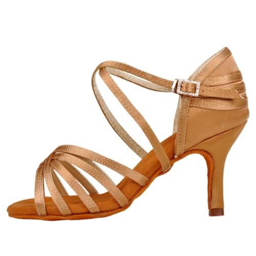 Hixingo Tanzschuhe Damen Latein, für Mädchen Professionelle Tanzschuhe Ballsaal Party Salsa Tanzübung Performance Schuhe (Kamel 8,5 cm,39) von Hixingo