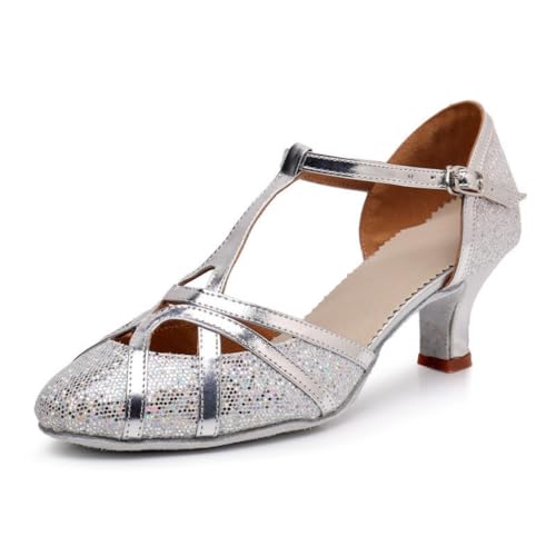 Hixingo Tanzschuhe Damen Latein, für Mädchen Professionelle Tanzschuhe Ballsaal Party Salsa Tanzübung Performance Schuhe (Silber 5,5 cm,41) von Hixingo