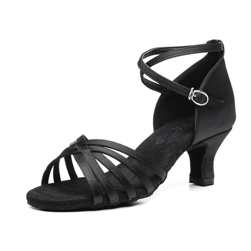 Hixingo Tanzschuhe Damen Latein 5.5cm, für Mädchen Professionelle Tanzschuhe Ballsaal Party Salsa Tanzübung Performance Schuhe (Schwarz,39) von Hixingo