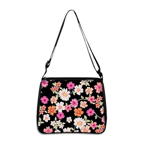 Hixingo Tote Bag Tragetasche Damen Groß Shopper Handtasche Schultertasche Umhängetasche Vielseitige Uni Tasche für Arbeit Schule Shopper Lässige Täglich, Klassiker Blumen (Schwarz,22 * 20 * 7cm) von Hixingo