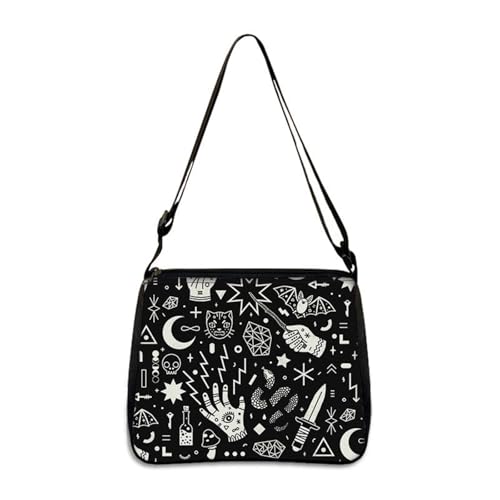 Hixingo Tote Bag Tragetasche Damen Groß Shopper Handtasche Schultertasche Umhängetasche Vielseitige Uni Tasche für Arbeit Schule Shopper Lässige Täglich, Skeleton Katze (Graffiti,22 * 20 * 7cm) von Hixingo