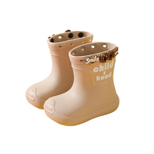 Hixingo Waterproof Lightweight Toddler Rain Boots for Little Kids Unisex Boys Girls Easy on Handle Non-Slip Children Wellies Rainboots Outdoors for School, 7.5-13.5 UK Child (Khaki,32) von Hixingo