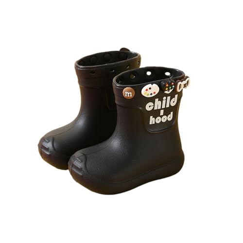 Hixingo Waterproof Lightweight Toddler Rain Boots for Little Kids Unisex Boys Girls Easy on Handle Non-Slip Children Wellies Rainboots Outdoors for School, 7.5-13.5 UK Child (Schwarz,28) von Hixingo