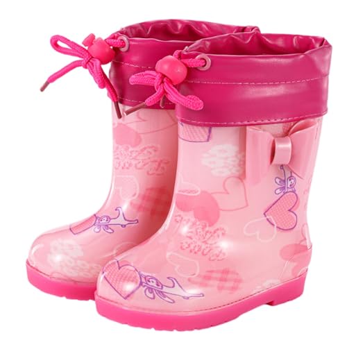 Hixingo Winter Gummistiefel Abnehmbar Kinder Unisex Rutschfest, Karikatur Regenstiefel Regenschuhe Jungen Leicht, Warmes Fleece Stiefel Mädchen, Regenstiefel Wasserdicht (Rosenrot,20) von Hixingo