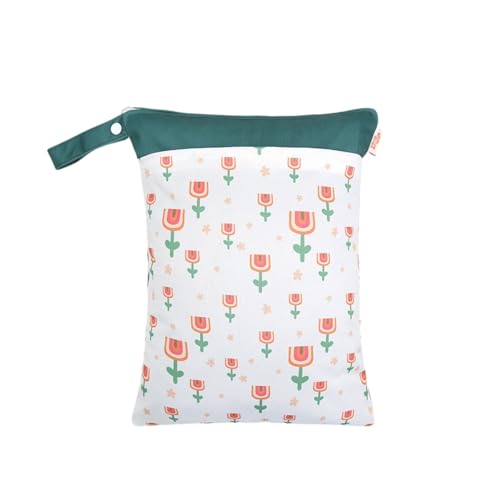 Hixingo wasserdichte Nasstasche, Blume Muster Nasstaschen Nass Trocken Beutel Kinder 1/2/4 Stück Wiederverwendbar Wetbag mit Reißverschluss Nassbeutel Kindergarten (Tulpenblüte,2 Stück) von Hixingo