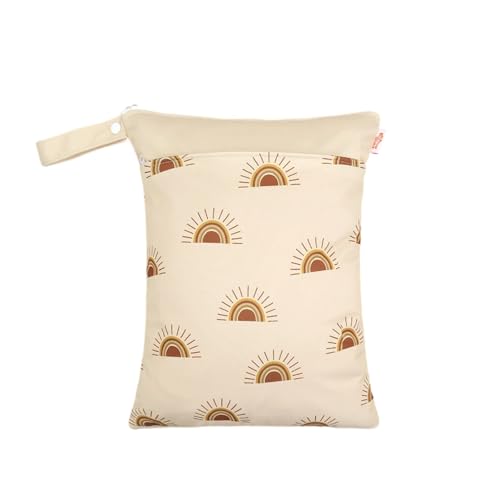 Hixingo wasserdichte Nasstasche, Karikatur Stil Nasstaschen Nass Trocken Beutel Kinder 1/2/4 Stück Wiederverwendbar Wetbag mit Reißverschluss Nassbeutel Kindergarten (Sonne,1 Stück) von Hixingo