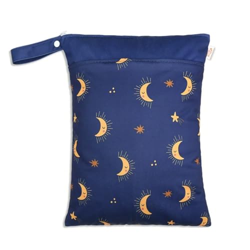 Hixingo wasserdichte Nasstasche, Nasstaschen Nass Trocken Beutel Kinder 1/2/4 Stück Wiederverwendbar Wetbag mit Reißverschluss Nassbeutel Kindergarten Wäschesack (Sterne + Mond C,2 Stück) von Hixingo