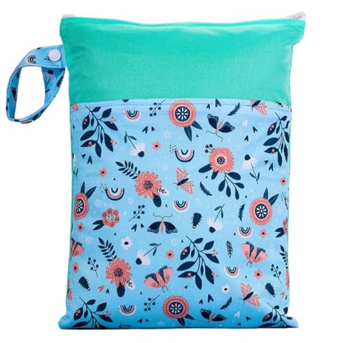 Hixingo wasserdichte Nasstasche, Nasstaschen Nass Trocken Beutel Kinder Wiederverwendbar Wetbag mit Reißverschluss 25x35cm Nassbeutel Kindergarten Wäschesack für Reise (Pflanze,2 Stück) von Hixingo