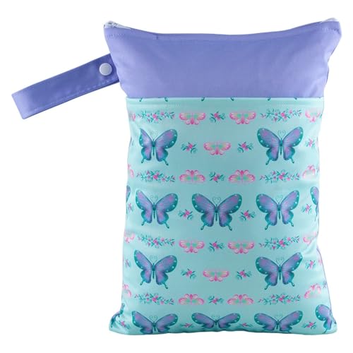 Hixingo wasserdichte Nasstasche, Nasstaschen Nass Trocken Beutel Kinder Wiederverwendbar Wetbag mit Reißverschluss 25x35cm Nassbeutel Kindergarten Wäschesack für Reise (Schmetterling,1 Stück) von Hixingo