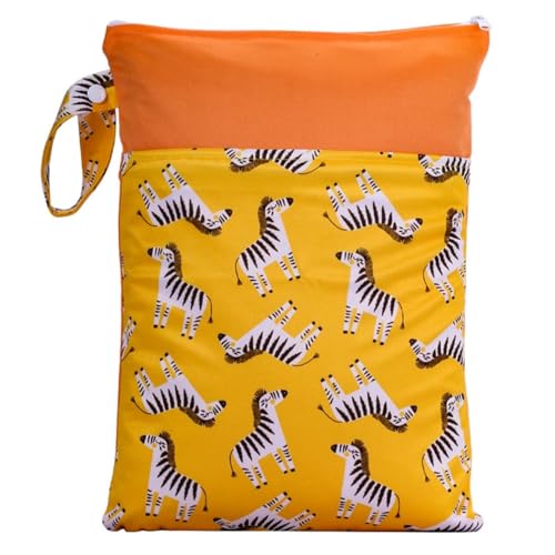 Hixingo wasserdichte Nasstasche, Nasstaschen Nass Trocken Beutel Kinder Wiederverwendbar Wetbag mit Reißverschluss 25x35cm Nassbeutel Kindergarten Wäschesack für Reise (Zebra,2 Stück) von Hixingo
